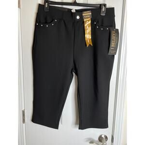 I Believe Womens Capri Scuba Collection Pull Up Pants Sz 3XL Black Soft Stretch
